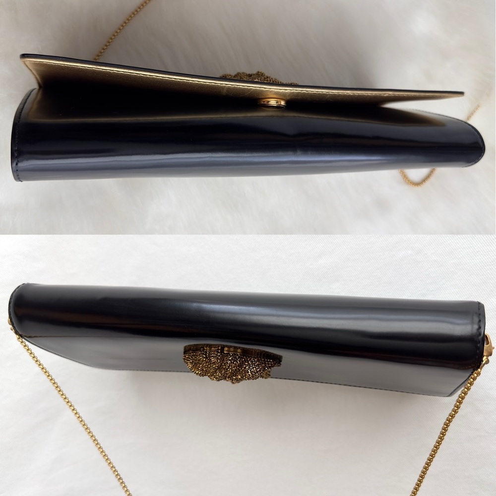 ✨VERSACE Crystal Medusa Icon Leather Clutch Bag With Strap Black Gold - Picture 8 of 17